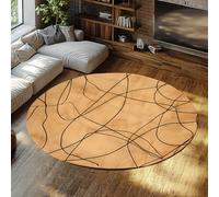 MOKOSAISE 100cm（Redondo） Alfombras Redondas Zona Circular del salón Alfombra Modern Carpet Abstract Beige y Black Line Alfombra Antideslizante Pelo bajo para Interior en Comedor Dormitorio Oficina