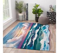 MOKOSAISE 100x150cm Alfombra Salón Zona Blanda Alfombra Calm Ocean & Sky Ilustración Alfombras Finas Suelo Olas costeras Olas del Atardecer Olfombra Antideslizante Interior Dormitorio casa Playa