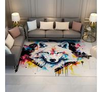 MOKOSAISE 100x200cm Alfombra de Animales Sala de Estar Alfombra Graffiti geométrica Área de Lobos Alfombras Street Art de Pelo bajo para Interior de Pelo bajo Entrada Comedor Dormitorio