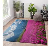 MOKOSAISE 140x200cm Alfombra Lavable de área con Perfil bajo Antideslizante Tapetes Grandes Vintage para salón Dormitorio Comedor Alfombra de montaña Rosa Cosmos Flower Field