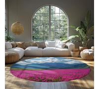 MOKOSAISE 150cm（Redondo） Alfombra Redondeada Lavable Fondo Antideslizante de Perfil bajo alfombras Grandes Vintage para salón Dormitorio Comedor Alfombra de montaña Rosa Cosmos Flower Field