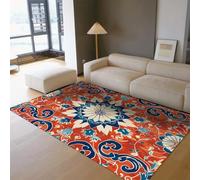 MOKOSAISE 160x200cm Alfombras para salón Lavables alfombras Bohemias Grandes para Comedor Dormitorio Oficina Moderna Alfombra Antideslizante Floral Naranja y Azul