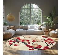 MOKOSAISE 200cm（Redondo） Alfombra Redonda Lavable Estilo Oriental Vintage Alfombras Fina de Oficina para salón Alfombra Interior Suave de Pelo bajo Alfombras Retro de Flor de Ciruelo Rosa Rojo