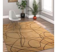 MOKOSAISE 200x300cm Alfombras salón Alfombra de Zona Blanda Alfombra Moderna abstra Color Beige y línea Negra Suelo Interior Antideslizante de Pelo bajo moqueta Comedor Dormitorio Oficina Cocina