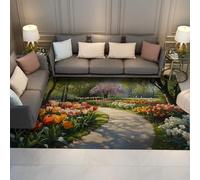 MOKOSAISE 240x340cm Alfombras de área Lavables Salón Alfombra Spring Tulip Garden Path Alfombras de Perfil bajo para Dormitorio Coloridas Florales con patrón paisajístico Alfombra Interior