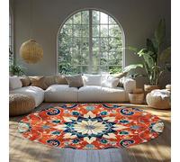MOKOSAISE 60cm（Redondo） Alfombras Redondas para salón alfombras Lavables Grandes étnicas Bohemias para Comedor Dormitorio de Oficina Moderna Alfombra Floral Naranja y Azul