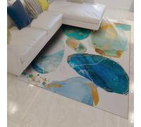 MOKOSAISE Alfombra Abstracta Azul y Dorada 60x120cm Moqueta Moderna Colorida con patrón geométrico y Lavable de Pelo bajo para Cocina Comedor y Dormitorio