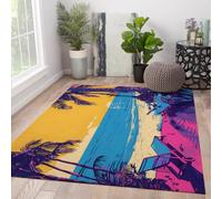 MOKOSAISE Alfombra área 200x300cm Alfombras Antideslizantes Lavables Alfombra Moderna Pop Art de Playa para salón Dormitorio Comedor Arena oceánica y Palmeras moradas alfombras de Pelo bajo