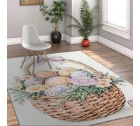 MOKOSAISE Alfombra área Dibujos Animados Lavable 60x120cm Alfombras Coloridas y caprichosas patrón Cesta Mimbre Pascua Huevos moqueta Pelo bajo para Dormitorio guardería Comedor Interior