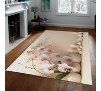 MOKOSAISE Alfombra Beige Rosa para área de orquídea 200x300cm Alfombra Antideslizante Antideslizante de Vela Vintage con Estampado en Piedra para salón Dormitorio SPA Cocina Oficina