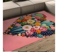 MOKOSAISE Alfombra Bohemia de Flores de Cactus De Pelo bajo Lavable 180x240cm Dreamy Vintage Coloridas Blooms Alfombra Antideslizante Suave para Dormitorio salón
