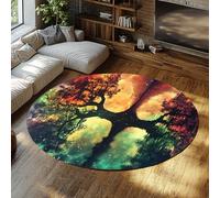 MOKOSAISE Alfombra Circular Lavable de Pelo bajo Four Seasons Tree Alfombra Redonda Suave botánica misteriosa para decoración de Dormitorio y Sala de Estar 61cm(Redondo)