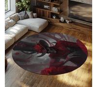 MOKOSAISE Alfombra Circular Lavable gótica Oscura para Caballero con Flores de Rosa roja Alfombra Redonda Suave con Calavera para decoración de Sala de Estar y Comedor 183cm(Redondo)