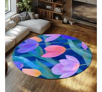 MOKOSAISE Alfombra de área 90cm（Redondo） Alfombras tulipán Redondeadas de Color púrpura Marino para Zonas de Mucho tránsito en salón Dormitorio Alfombra Moderna de Degradado Bloom Pelo bajo Interior