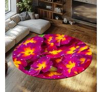 MOKOSAISE Alfombra de área de Flores moradas 240cm（Redondo） Pensamiento Violeta Flora Silvestre Lavable Sala de Estar Cocina Alfombra Boho para Dormitorio Oficina Comedor Vivero Granja