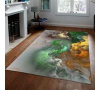 MOKOSAISE Alfombra de área Lavable 120x180cm Verde Amarillo Blanco Patrón Abstracto de Nubes Moqueta Moderna de Pelo bajo Lavable para decoración del salón