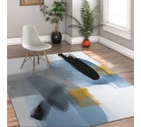 MOKOSAISE Alfombra de área Lavable 60x120cm Abstracto Moderno Negro Azul Gris Amarillo con patrón de Acuarela moqueta de Pelo bajo para Estudio de Oficina en salón
