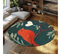 MOKOSAISE Alfombra de área Redonda Bohemi Flowers Birds Lavable 200cm（Redondo） Red Cardinal and Heart Design Alfombra de Pelo bajo para decoración Moderna del salón y Dormitorio