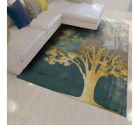 MOKOSAISE Alfombra de área Tree of Life 60x120cm Abstract Gold Plant Leaf Modern para salón Dormitorio mesilla de Noche Alfombra Lavable de Pelo bajo