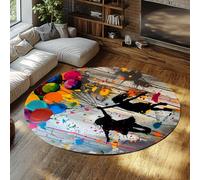 MOKOSAISE Alfombra de Silhouette Balloons Redonda 180cm（Redondo） Moderno Colorido y Abstracto Graffiti moqueta de Pelo bajo Moderno para Sala de Juegos Nursery