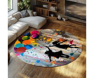 MOKOSAISE Alfombra de Silhouette Balloons Redonda 80cm（Redondo） Moderno Colorido y Abstracto Graffiti moqueta de Pelo bajo Moderno para Sala de Juegos Nursery
