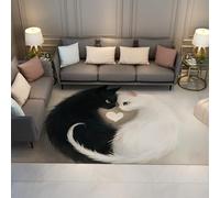MOKOSAISE Alfombra de Yin Yang Cats 200x300cm Pareja de Animales Negros y Blancos de ensueño Alfombra Lavable de Pelo bajo para la decoración del salón y Dormitorio