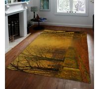 MOKOSAISE Alfombra de Zona de Paisaje otoñal 100x200cm Abstracto Moderno Lavable en la Alfombra Dorada con Estampado en Penumbra para el Comedor Granja