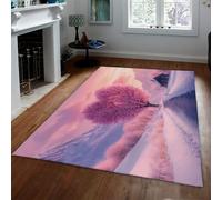 MOKOSAISE Alfombra Heart Tree Area de Winter Wonderland 80x150cm Pink Snow Mountain House Design Alfombra de Pelo bajo Lavable para decoración del salón