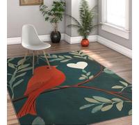 MOKOSAISE Alfombra Lavable de Bohemi Flowers Birds Area 160x200cm Red Cardinal and Heart Design Moqueta de Pelo bajo para decoración Moderna del salón y Dormitorio