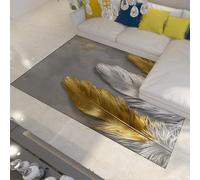 MOKOSAISE Alfombra Moderna con patrón de Plumas Amarillas Grises 200x280cm Alfombra de Lujo Elegante de Pelo bajo y Lavable para la mesilla del Dormitorio del salón