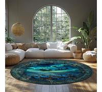 MOKOSAISE Alfombra Moderna Redonda Lavable 120cm（Redondo） Patrón Cielo Nocturno de Pueblo nevado Entrada Interior Exterior Circular moqueta de Pelo bajo para Dormitorio Porche salón