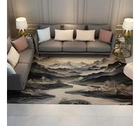 MOKOSAISE Alfombra para el salón 240x340cm Alfombras orientales Lavables Alfombras Suaves para Suelo Interior de río y pájaros para Dormitorio Moqueta Moderna de tintas de montaña y pajismo
