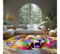 MOKOSAISE Alfombra Pop Art Cabeza de León Redonda Lavable 160cm（Redondo） Alfombra Moderna con Grafitis Coloridos Atrevido Fino para Salón Guardería Hogar