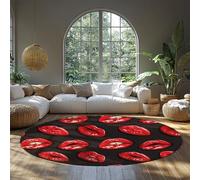 MOKOSAISE Alfombra Redonda 135cm（Redondo） Alfombra Circular en el salón Alfombras Retro con Estampado de Labios Pop Art Labios Rojos Pelo bajo Alfombras Antideslizante para Comedor Dormitorio Cocina