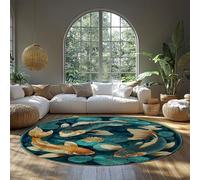 MOKOSAISE Alfombra Redonda 240cm（Redondo） Estanque de Loto de pez Koi japonés Lucky Feng Shui patrón Círculo de salón Alfombra Vintage Interior para Comedor Dormitorio