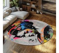 MOKOSAISE Alfombra Redonda al Estilo japonés Lavable 200cm（Redondo） Ukiyo-E Kimono de Mujer con moqueta Antideslizante de Pelo bajo para decoración del salón y Dormitorio