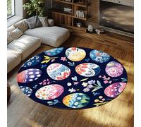 MOKOSAISE Alfombra Redonda Alfombras para salón 80cm（Redondo） Abstractas Lavables Blandas y Finas primaveras Huevos Pascua Coloridos Alfombra Interior para el Suelo Dormitorio bajo Mesa Comedor