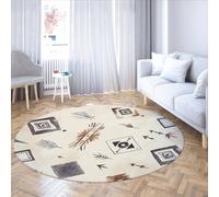 MOKOSAISE Alfombra Redonda Bohemi Neutral Chic 200cm（Redondo） Patrón geométrico Tribal Alfombra Fina Lavable y Antideslizante de Pelo bajo para salón Dormitorio Oficina