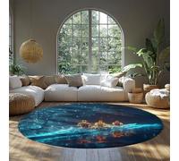 MOKOSAISE Alfombra Redonda Bohemia 160cm（Redondo） Bote de remos Celestial con Silueta Dorada sobre Alfombra Antideslizante para una decoración mística de Espacio de meditación en Dormitorio