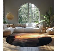 MOKOSAISE Alfombra Redonda de Adventure 90cm（Redondo） Siluetas al Atardecer un senderista sobre un Puente Cuerda Entre acantilados Alfombra Antideslizante para decoración Cueva del Hombre Dormitorio