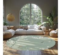 MOKOSAISE Alfombra Redonda de Camelia Blanca 180cm（Redondo） Alfombra Floral botánica Verde Suave Antideslizante para Dormitorio Acogedor habitación de bebé salón Oficina