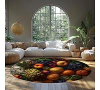 MOKOSAISE - Alfombra Redonda de Cocina alfombras Lavables con patrón de Frutas Tropicales y mármol Alfombra Interior de Pelo bajo moqueta para salón Dormitorio Comedor 150cm（Redondo）