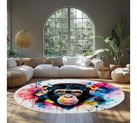 MOKOSAISE Alfombra Redonda de Gorilla Pop Art Colorida Lavable 200cm（Redondo） Geometric Animals Alfombra Abstracta Moderna de Pelo bajo para Sala de Estar