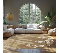 MOKOSAISE Alfombra Redonda de Magnolia Estilo Chino 120cm（Redondo） Alfombra Circular Antideslizante con patrón de Flor de Primavera y pájaros para el salón Estudio en casa Decoración Festiva