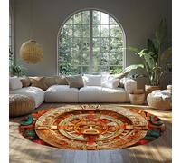 MOKOSAISE Alfombra Redonda de Piedra Azteca 60cm（Redondo） Alfombra mística Tribal mística Fina y Lavable para Estudio Bohemio en el salón Bohemia Oficina de Estudio