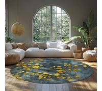 MOKOSAISE Alfombra Redonda de Rama de Hoja Dorada 240cm（Redondo） Alfombra China China Antideslizante de Pelo bajo y Fina Lavable para el salón Dormitorio