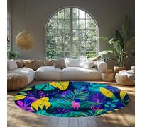 MOKOSAISE Alfombra Redonda del salón 90cm（Redondo） Alfombras Bohemia Lavable Ilustración Moderna Colorida Alfombra Fina para Dormitorio bajo la Mesa del Comedor Felpudo Tropical de Hoja