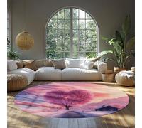 MOKOSAISE Alfombra Redonda Heart Tree Heart Tree de Winter Wonderland 90cm（Redondo） Pink Snow Mountain House Design Alfombra de Pelo bajo Lavable para decoración del salón