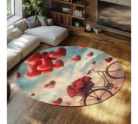 MOKOSAISE Alfombra Redonda Lavable 100cm（Redondo） Rosa romántica Moderna Globos de corazón Rojo alfombras Circulares para salón Entrada Dormitorio vivero Flores de Pelo bajo