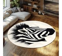 MOKOSAISE Alfombra Redonda Lavable 120cm（Redondo） Alfombras de área Negras y Blancas alfombras de Pelo bajo de Cebra Alfombra Modern Bohemi Line Art con Estampado Animal para Dormitorio de salón